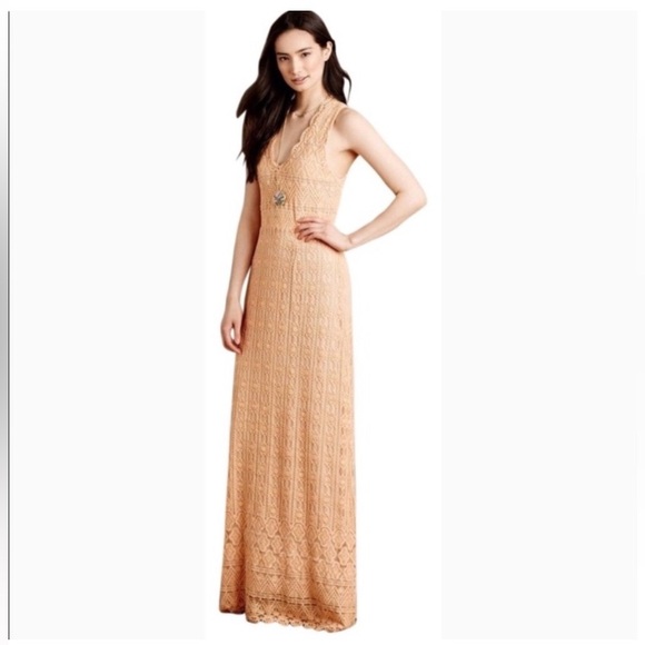 Anthropologie KOROVILAS Calantha Laced In Maxi Dress In Light Peach. Size S - Picture 3 of 16
